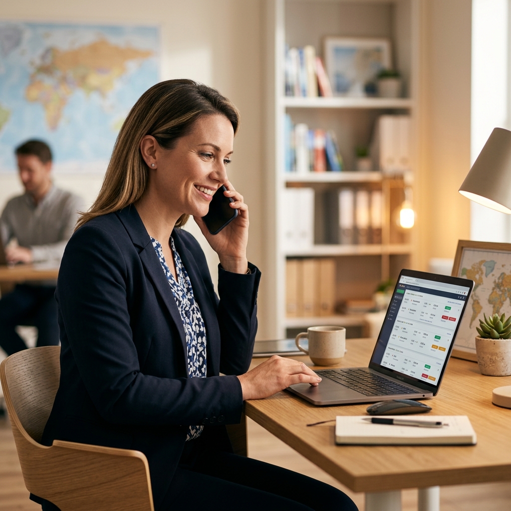 Travel advisor on the phone helping a client with a booking